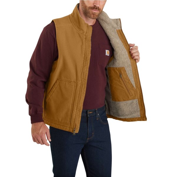 0013554  washed duck sherpa lined mock neck vest 104277 brown carhartt
