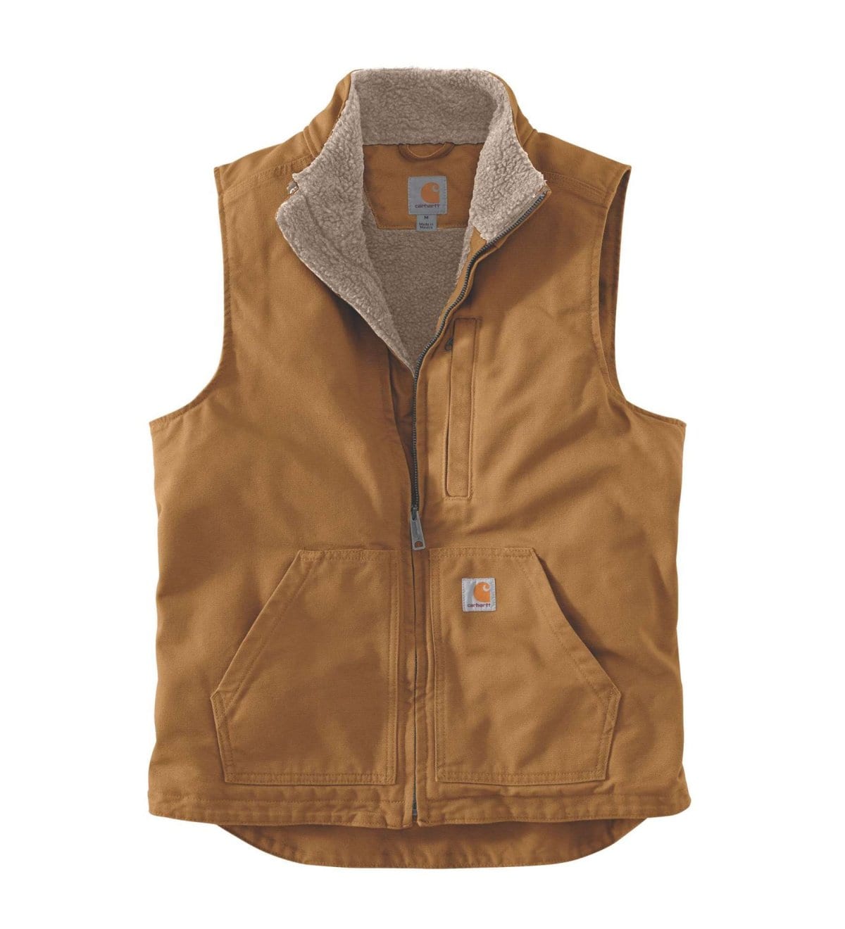 0013558  washed duck sherpa lined mock neck vest 104277 brown carhartt 1