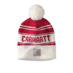 01004461 KNIT POM POM CUFFED LOGO BEANIE red