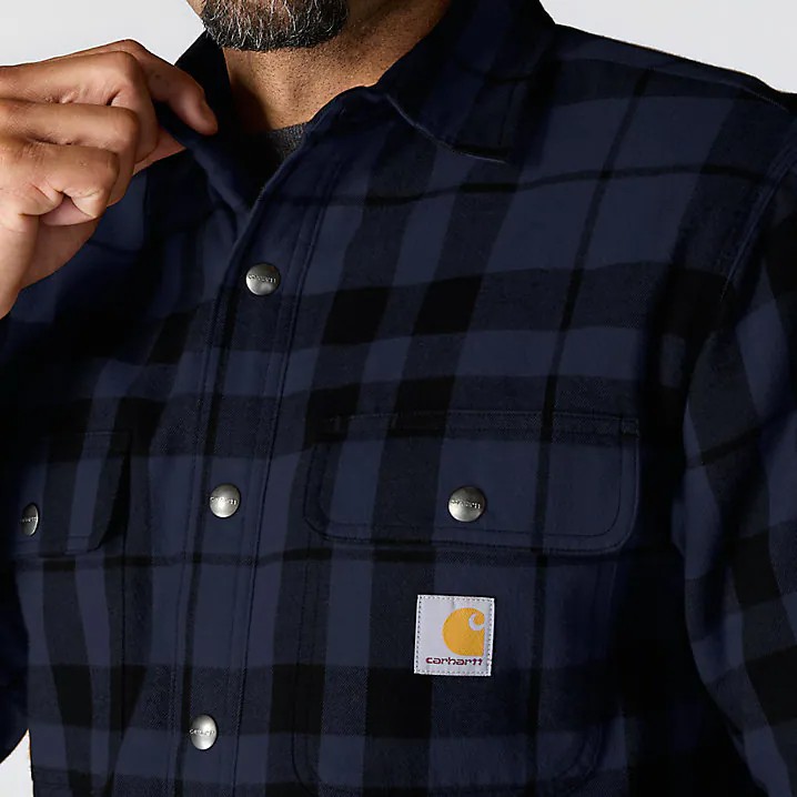 ΠΟΥΚΑΜΙΣΟ ΜΑΚΡΥΜΑΝΙΚΟ FLANNEL SHERPA 107017 CARHARTT μπλε σκουρο xalatsis 1